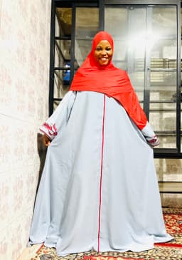 Grey and red handmade embroidery abaya size 58/60